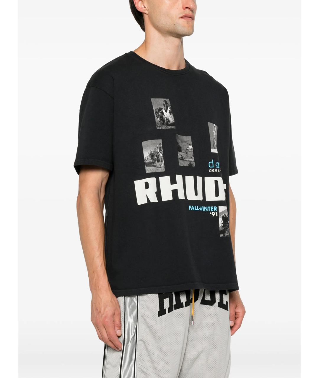 RHUDE Черная хлопковая футболка, фото 3