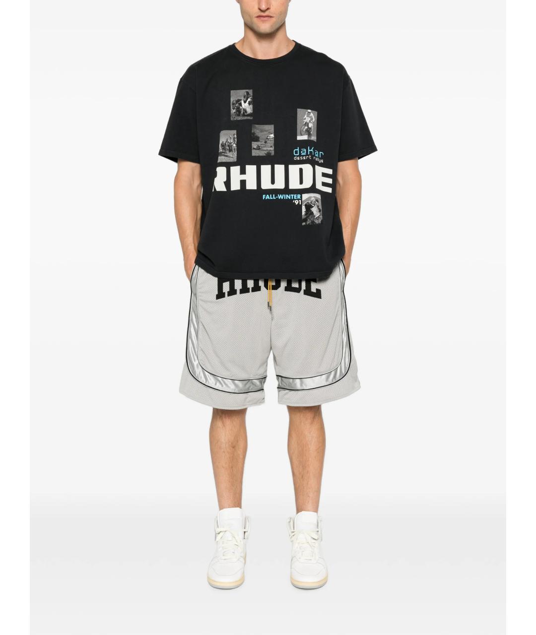 RHUDE Черная хлопковая футболка, фото 2