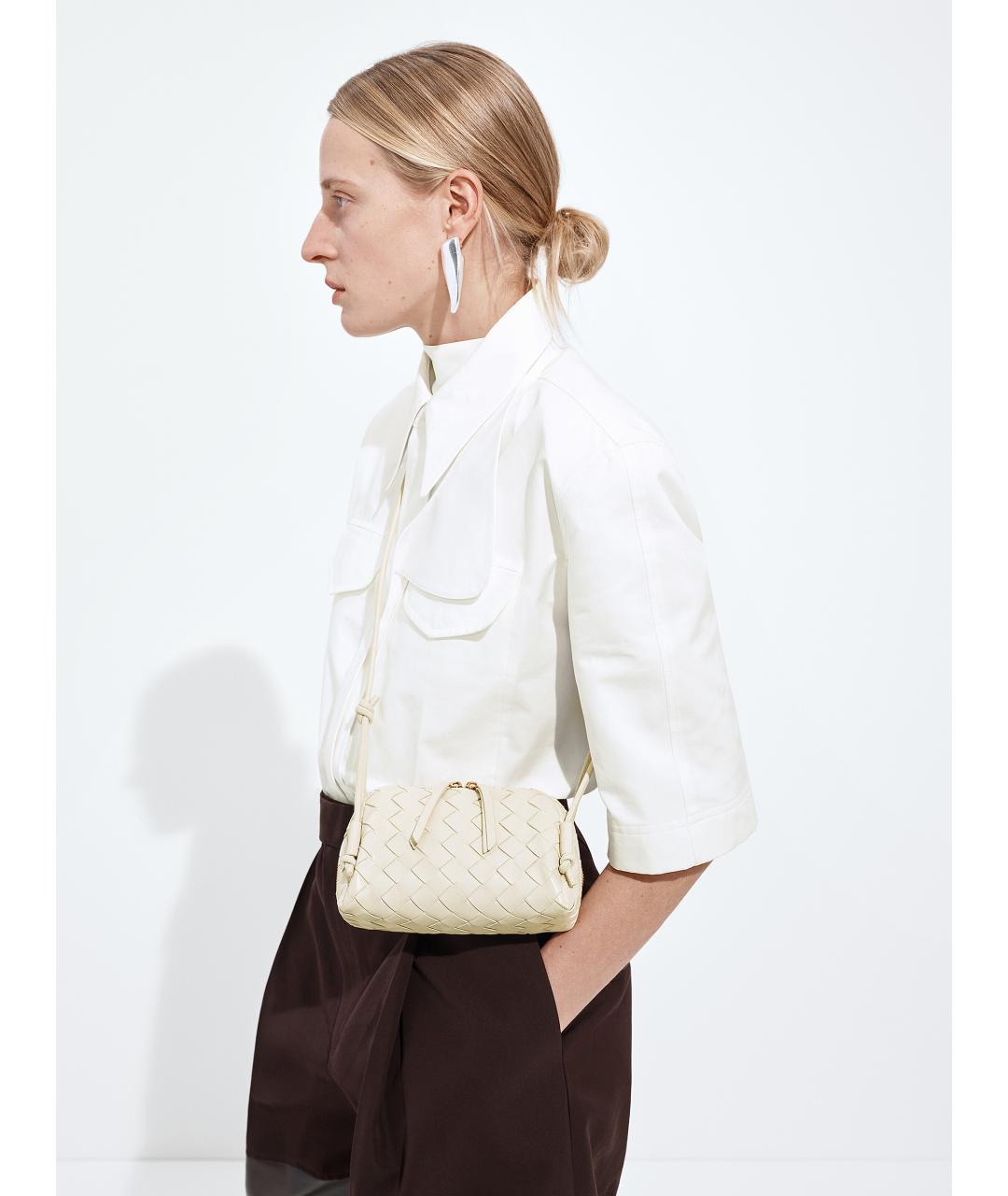 BOTTEGA VENETA Белая кожаная сумка через плечо, фото 2
