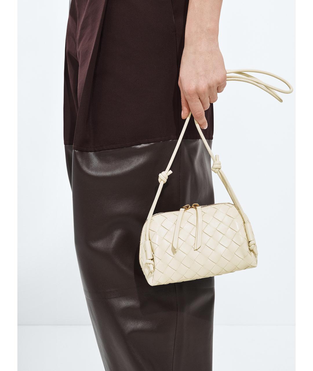 BOTTEGA VENETA Белая кожаная сумка через плечо, фото 5