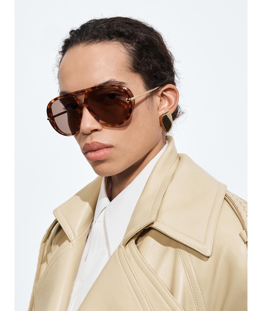 BOTTEGA VENETA Коричневые пластиковые солнцезащитные очки, фото 2