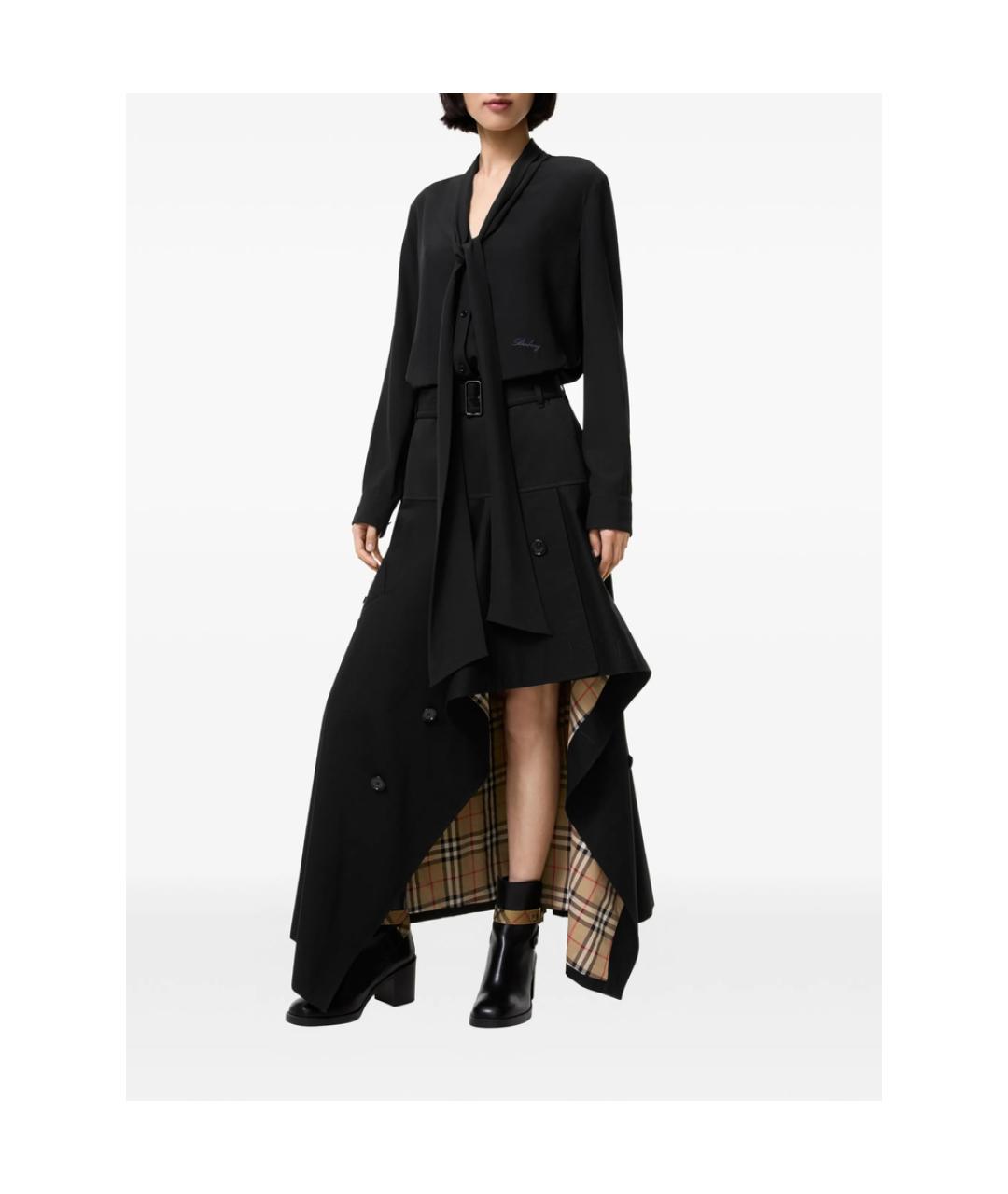 BURBERRY Черная хлопковая юбка миди, фото 3