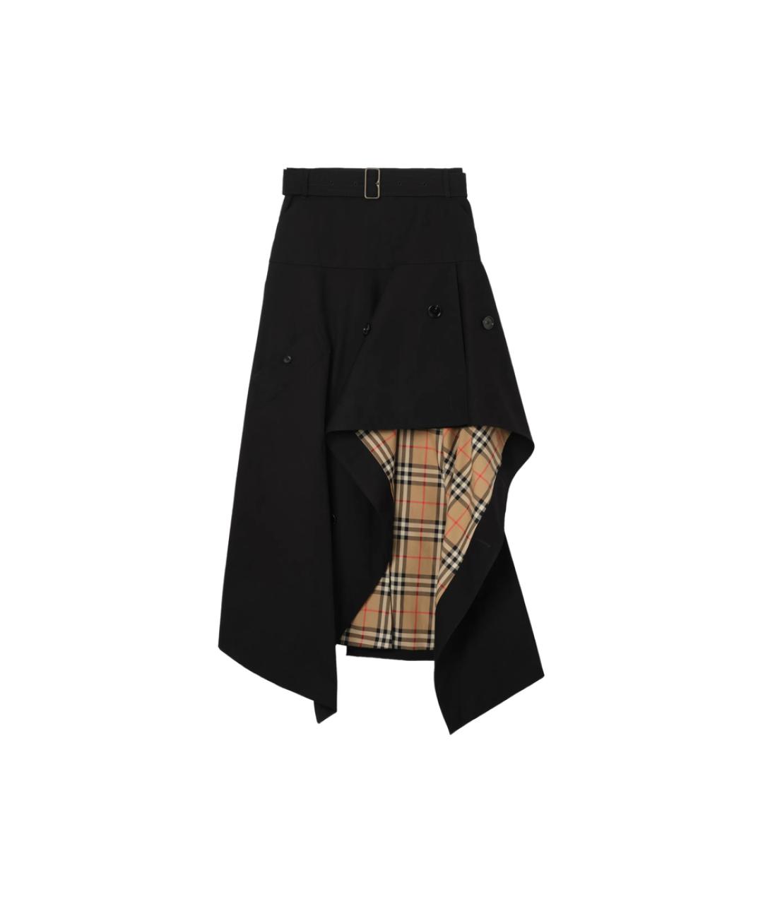 BURBERRY Черная хлопковая юбка миди, фото 1