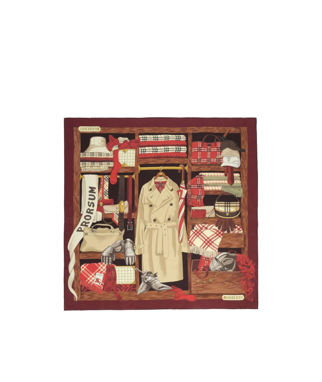 BURBERRY Красный шелковый шарф, фото 1