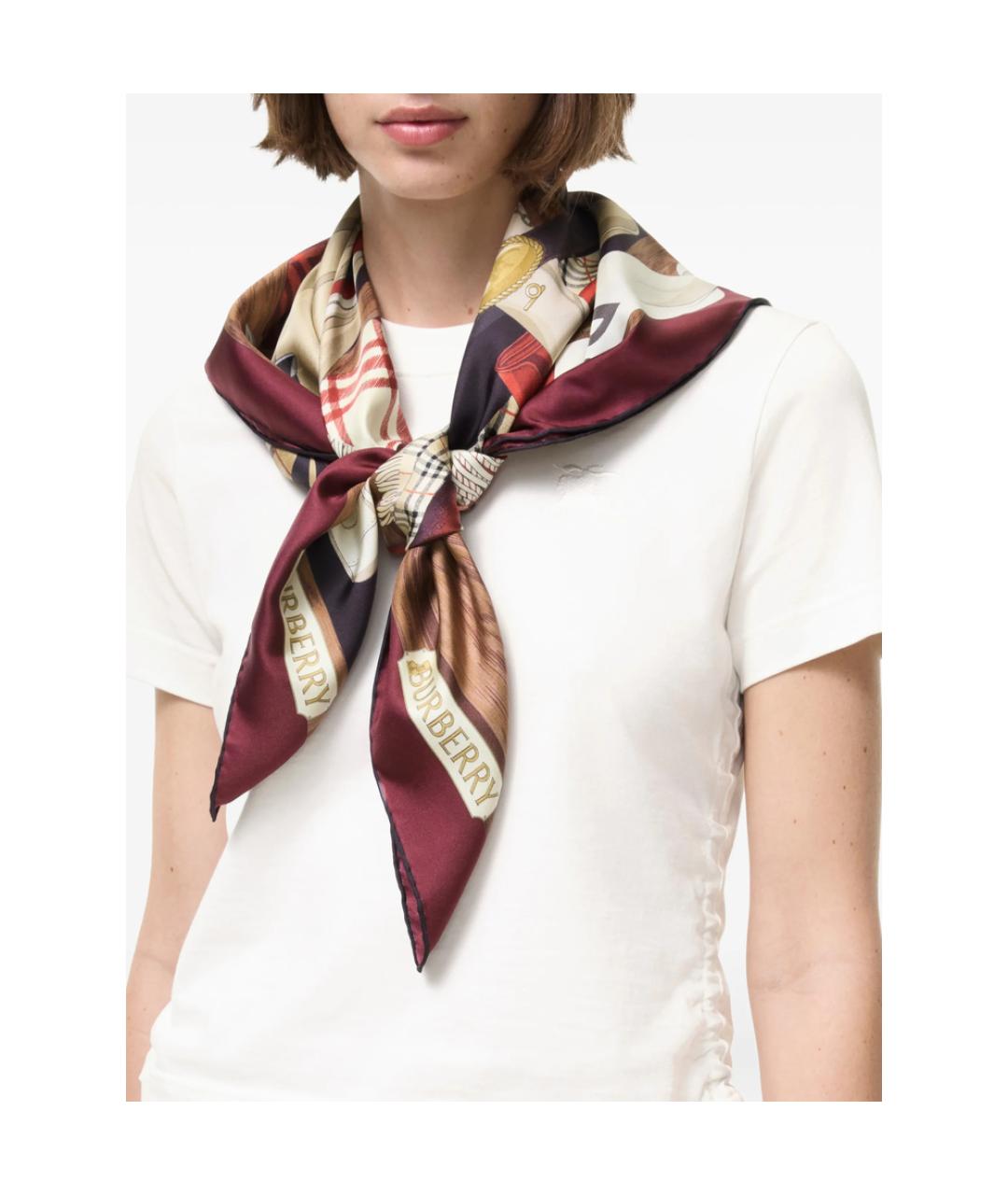 BURBERRY Красный шелковый шарф, фото 4