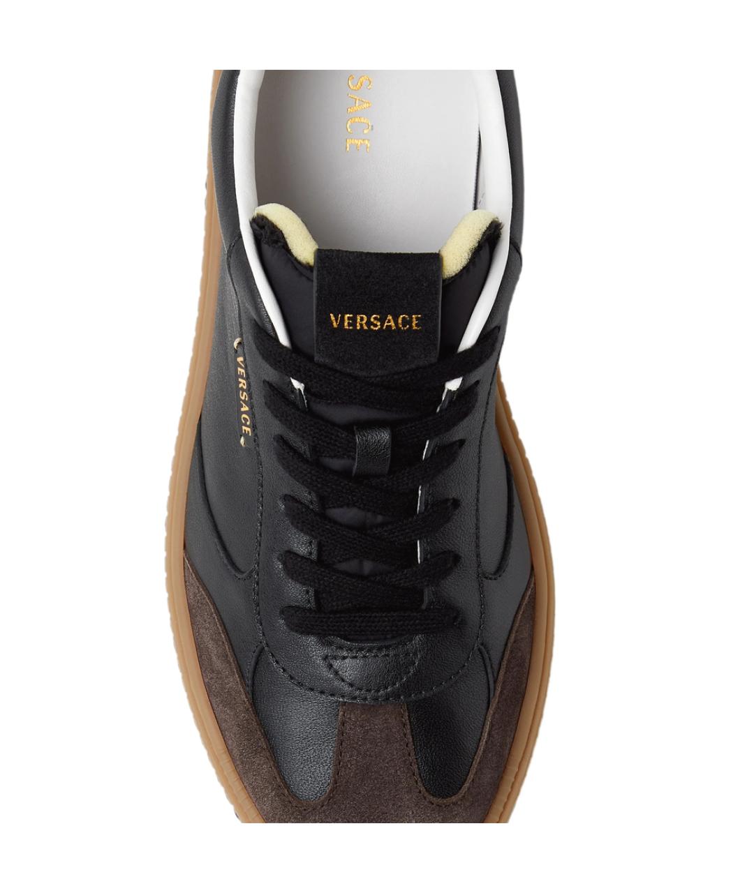 VERSACE Черные кожаные низкие кроссовки / кеды, фото 6