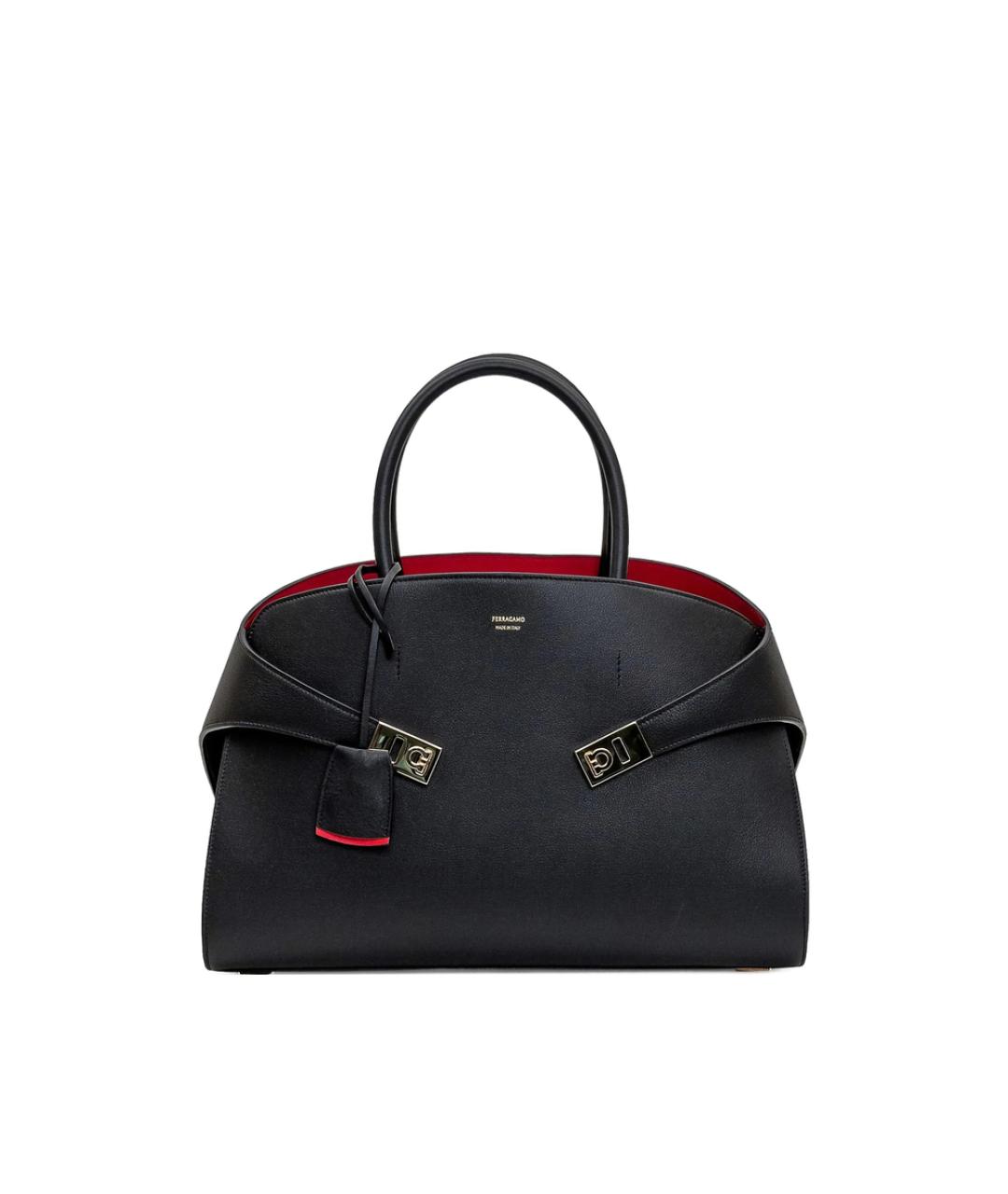 FERRAGAMO Черная кожаная сумка тоут, фото 1
