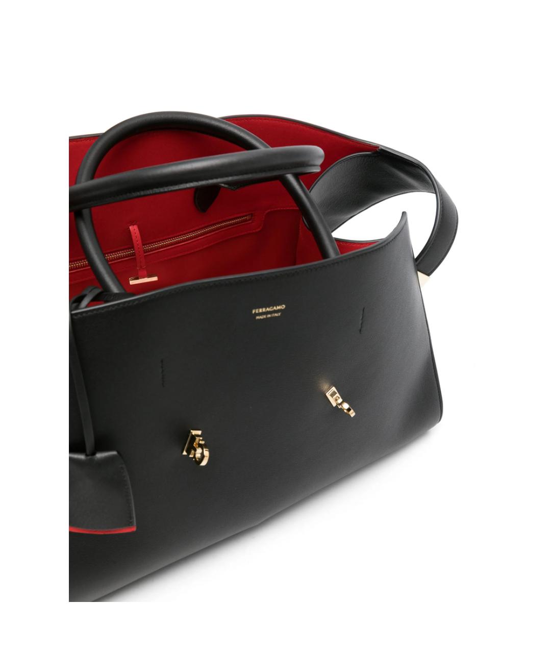 FERRAGAMO Черная кожаная сумка тоут, фото 2
