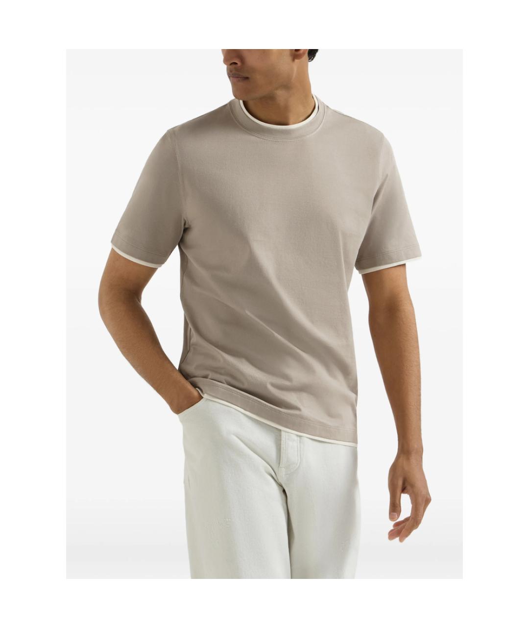 BRUNELLO CUCINELLI Серая хлопковая футболка, фото 6