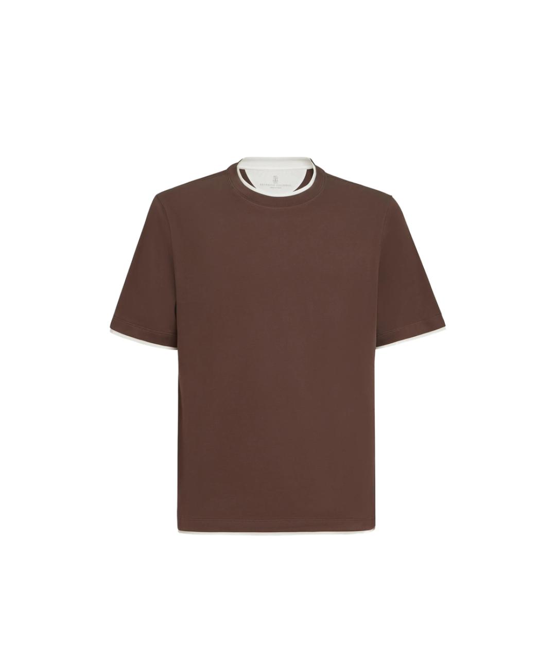 BRUNELLO CUCINELLI Коричневая хлопковая футболка, фото 1