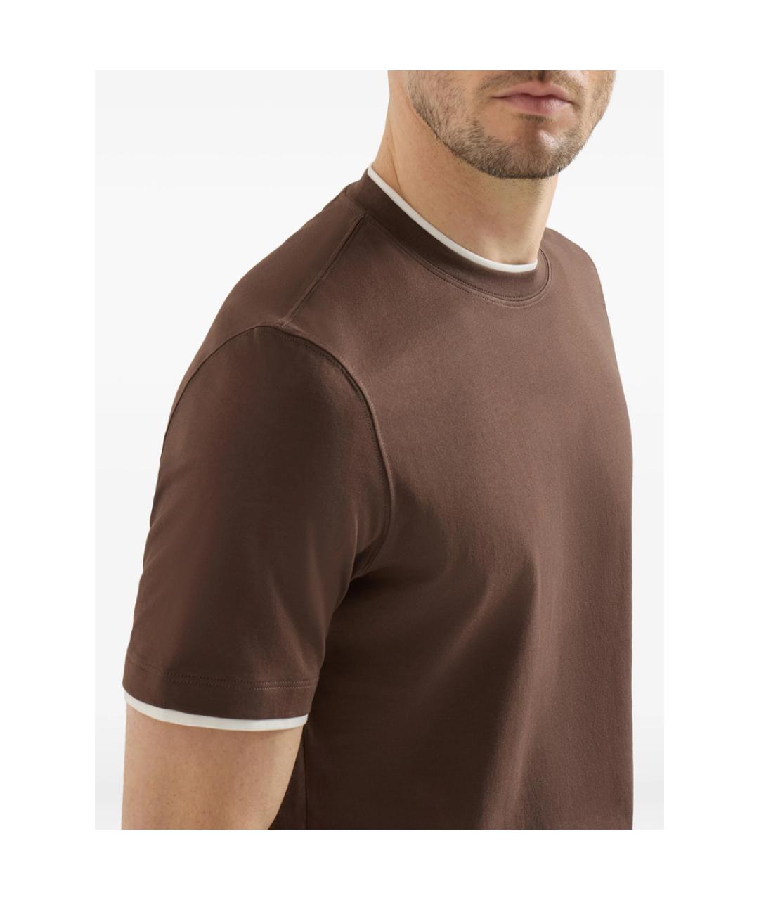 BRUNELLO CUCINELLI Коричневая хлопковая футболка, фото 3
