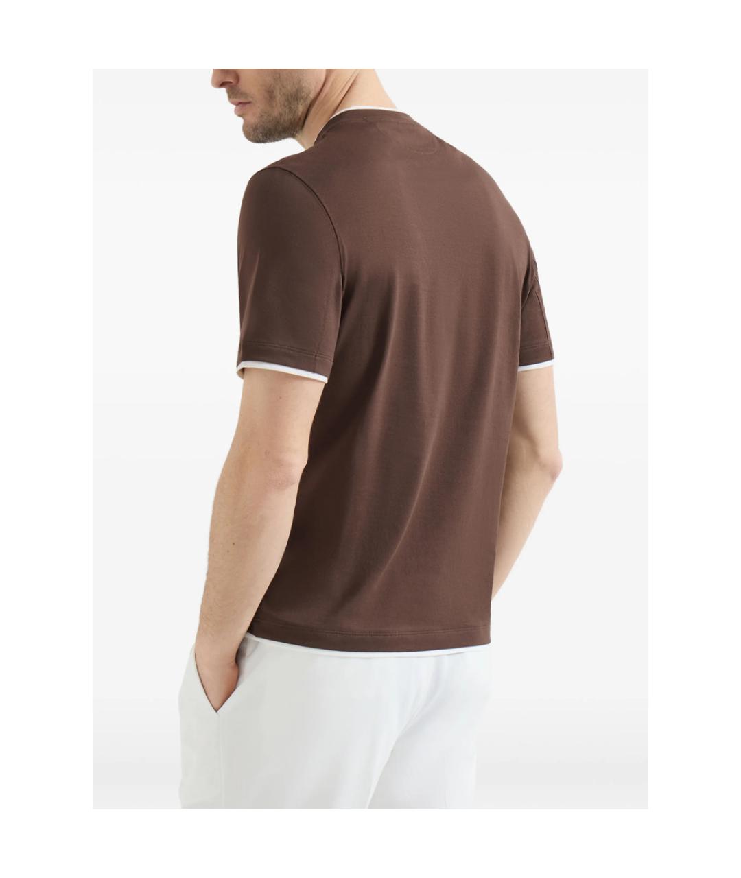 BRUNELLO CUCINELLI Коричневая хлопковая футболка, фото 6