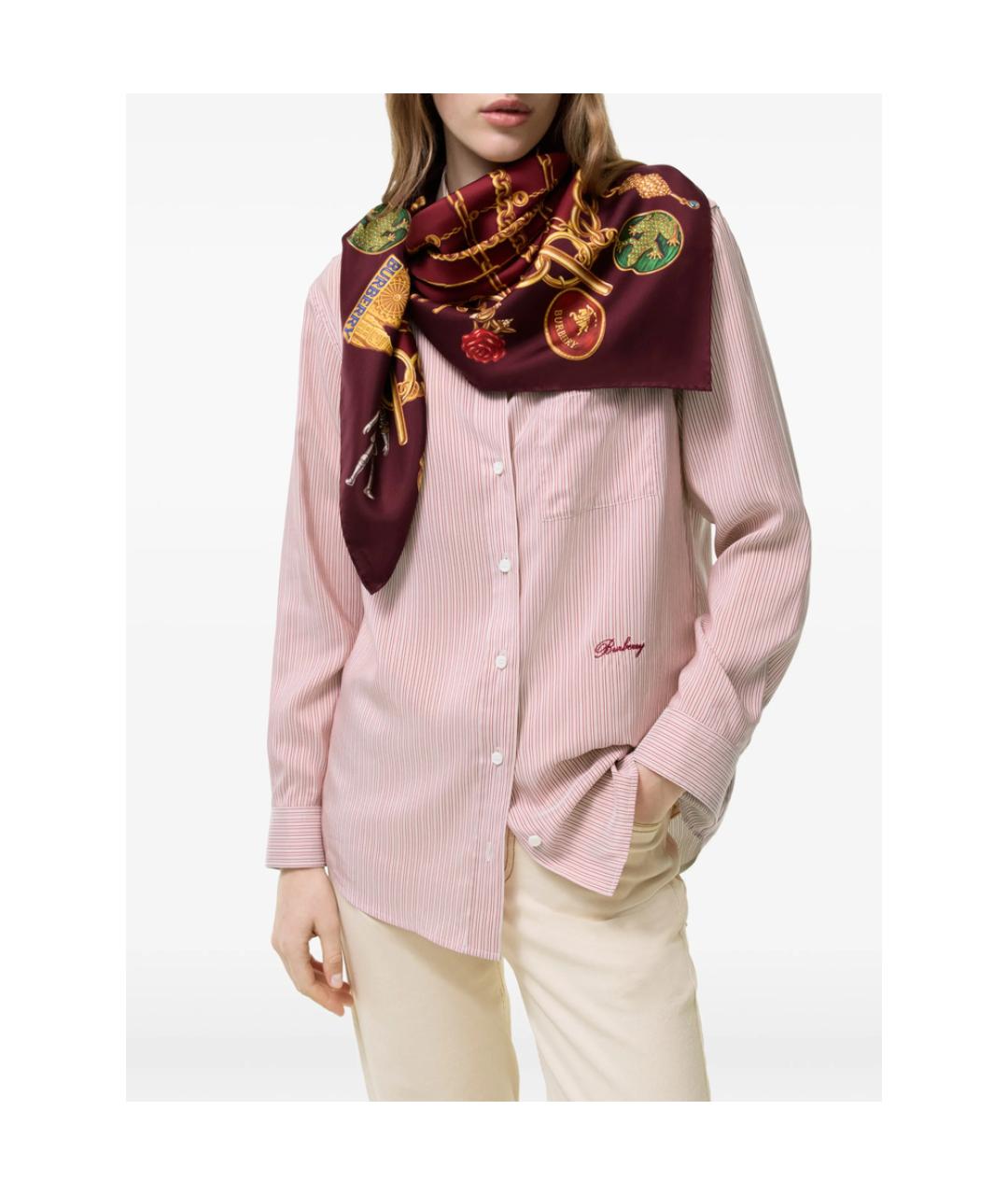 BURBERRY Красный шелковый шарф, фото 2