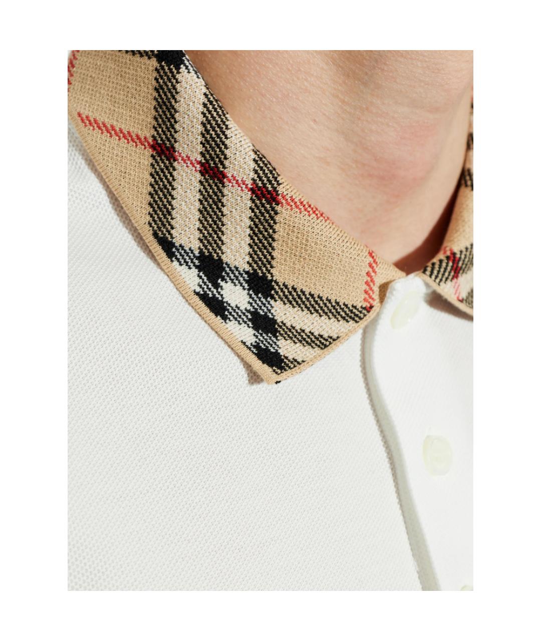 BURBERRY Белое хлопковое поло с коротким рукавом, фото 5