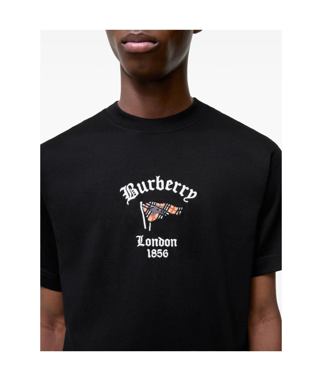 BURBERRY Черная хлопковая футболка, фото 2