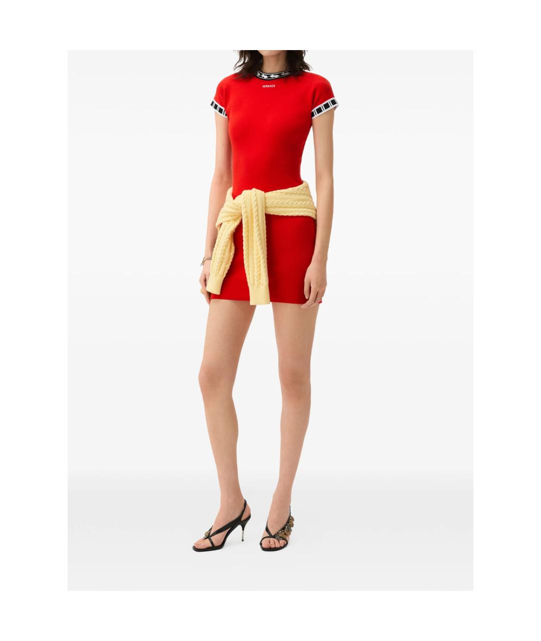 VERSACE Красное хлопковое повседневное платье, фото 2