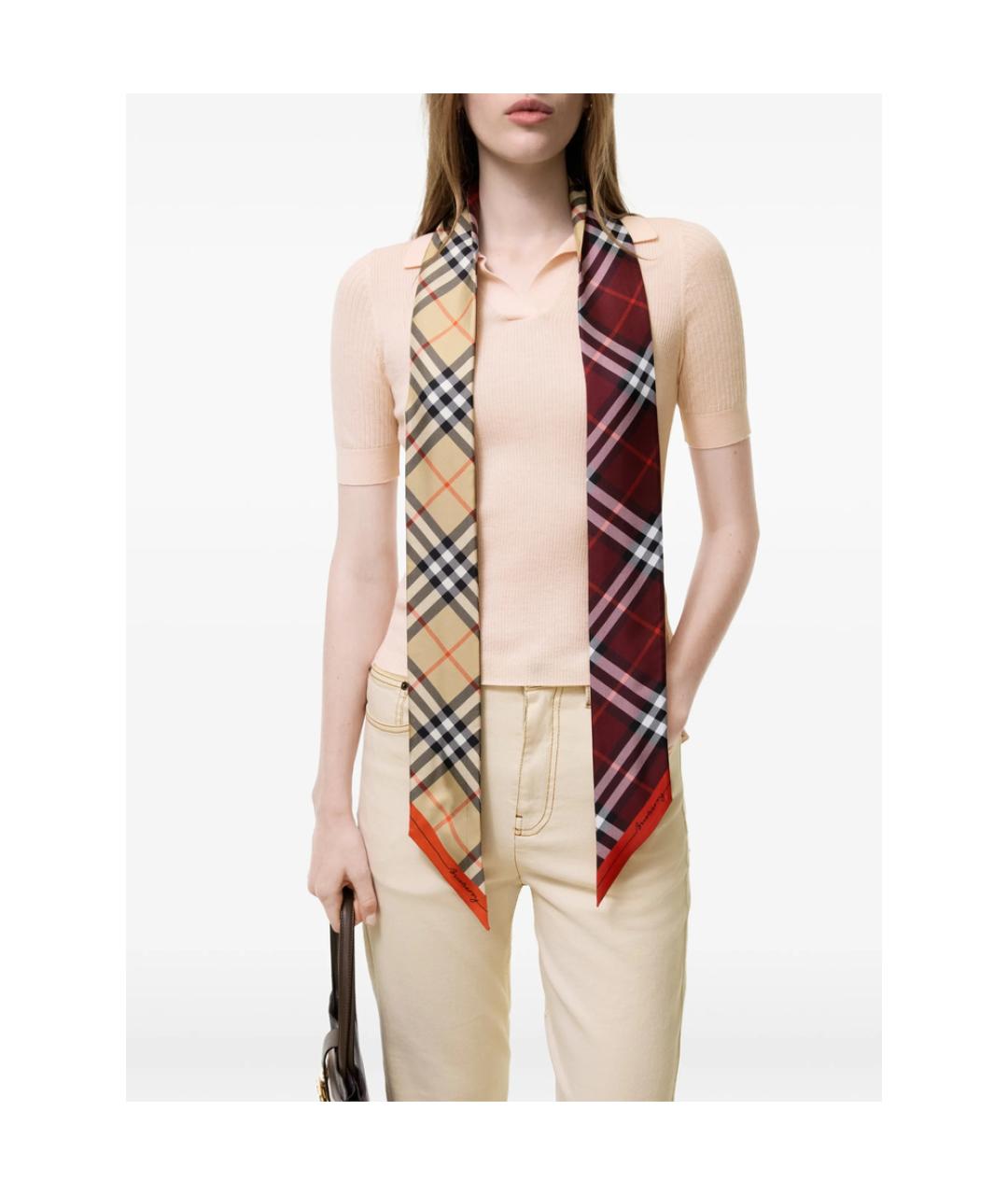 BURBERRY Красный шелковый шарф, фото 2