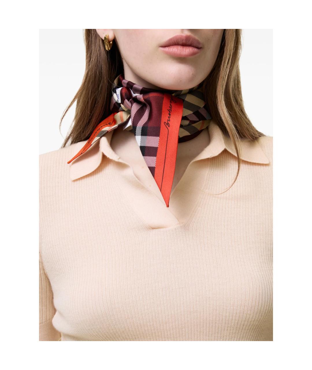 BURBERRY Красный шелковый шарф, фото 4