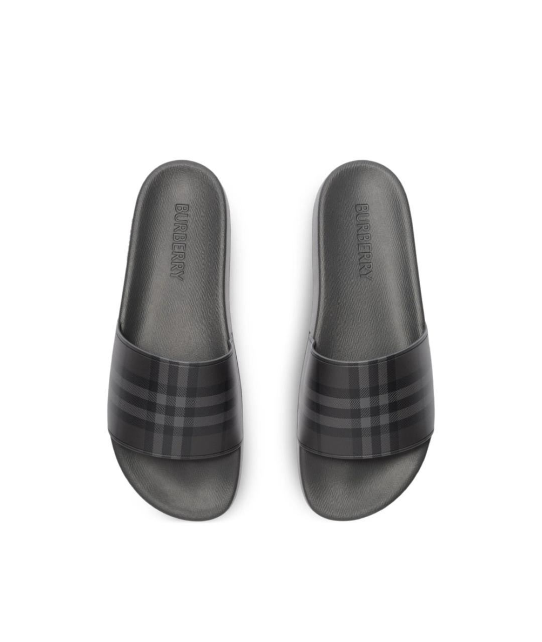 BURBERRY Черные резиновые шлепанцы, фото 6