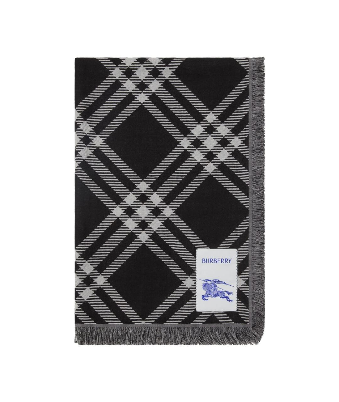 BURBERRY Черный шерстяной шарф, фото 2