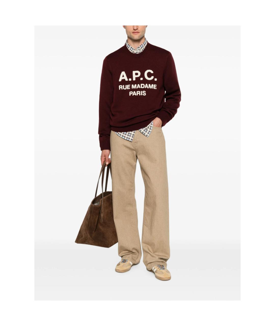 A.P.C. Бордовый шерстяной джемпер / свитер, фото 3