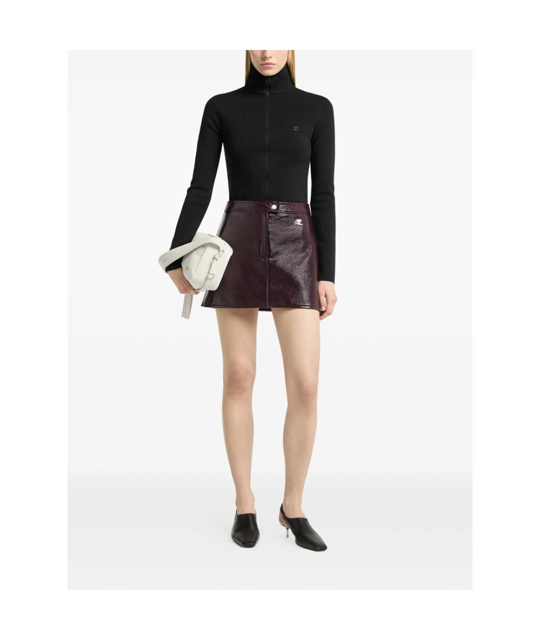 COURREGES Бордовая хлопковая юбка мини, фото 3