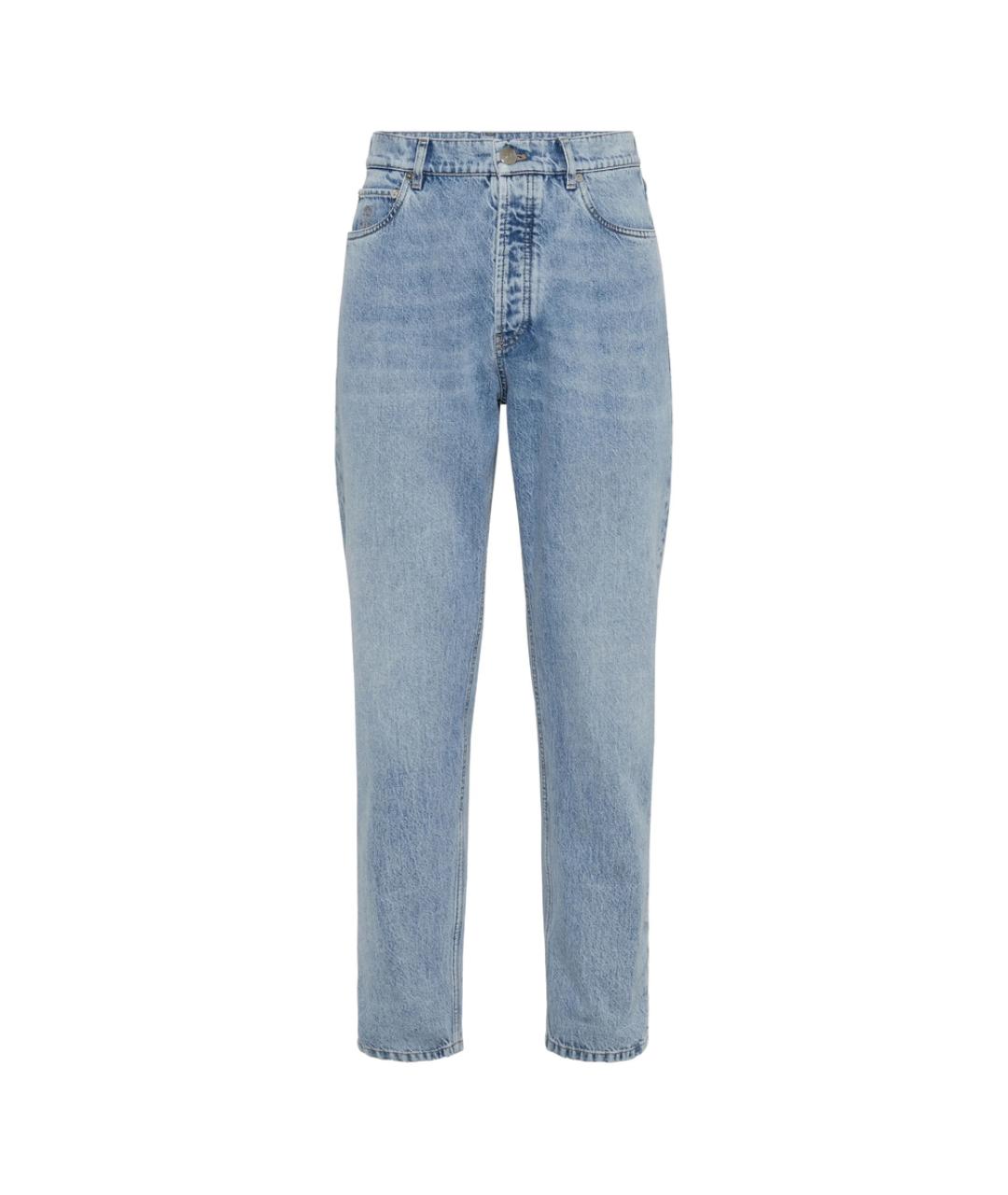 BRUNELLO CUCINELLI Голубые хлопковые прямые джинсы, фото 1