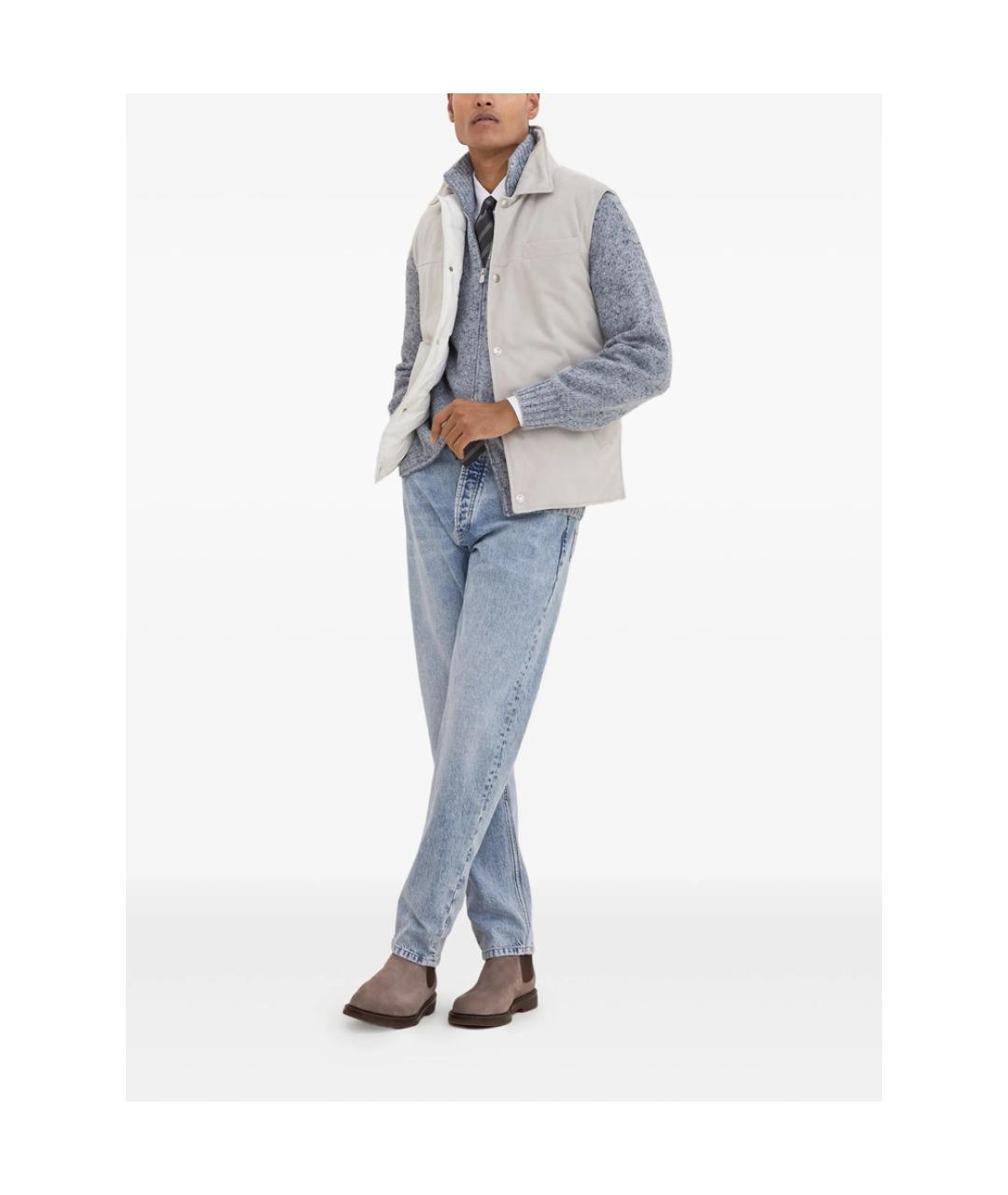 BRUNELLO CUCINELLI Голубые хлопковые прямые джинсы, фото 5