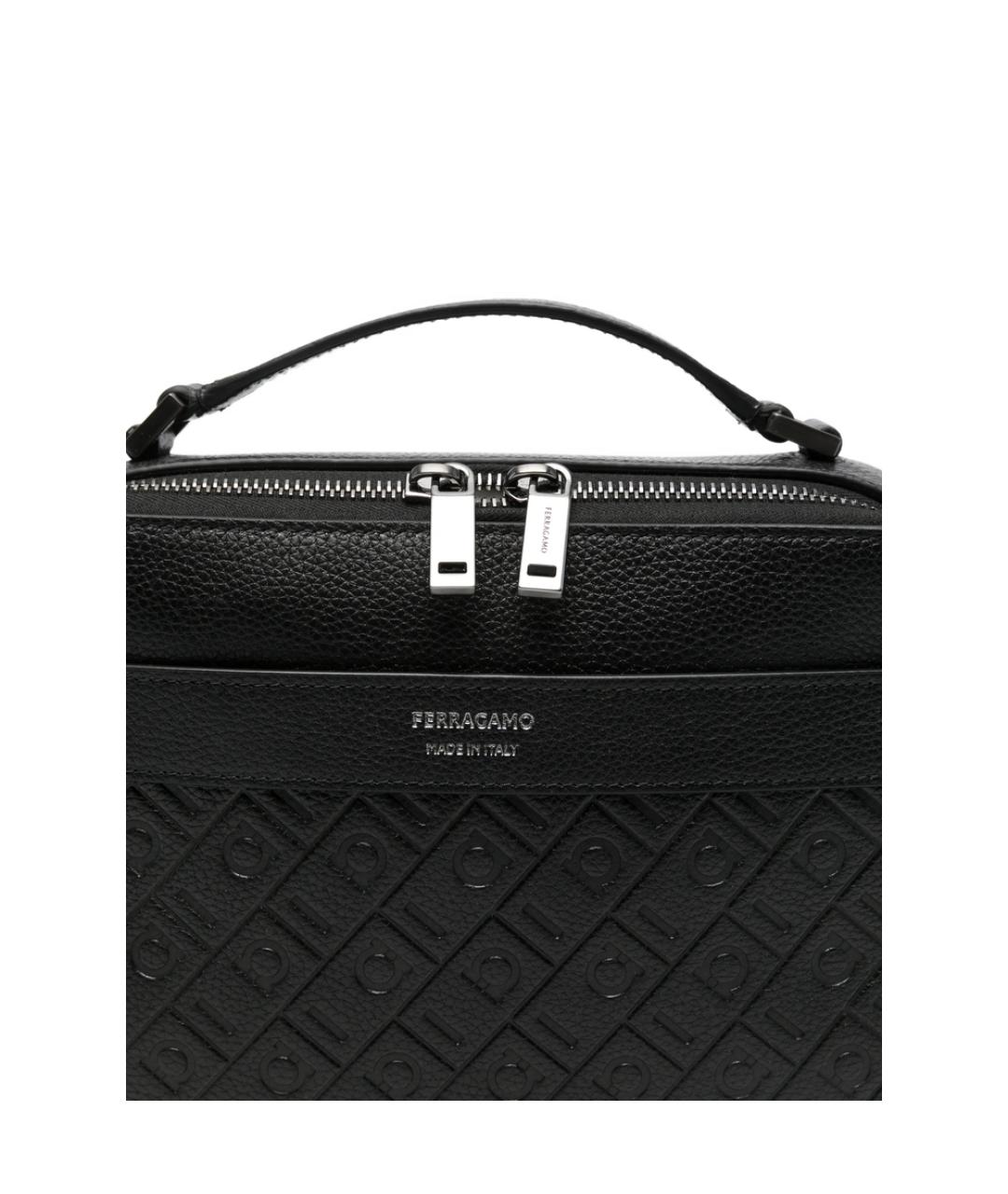 FERRAGAMO Черная кожаная сумка на плечо, фото 3