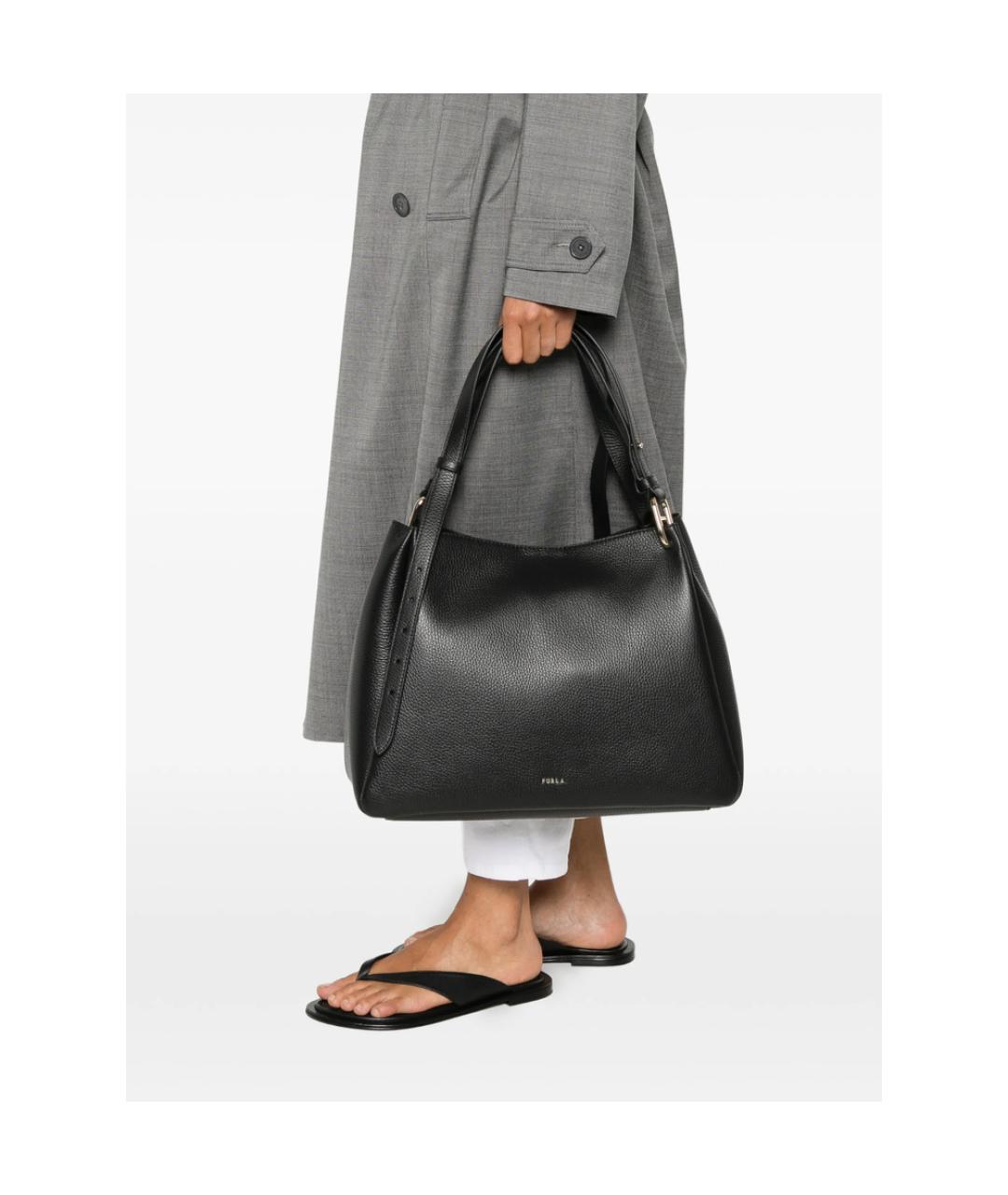 FURLA Черная кожаная сумка тоут, фото 5