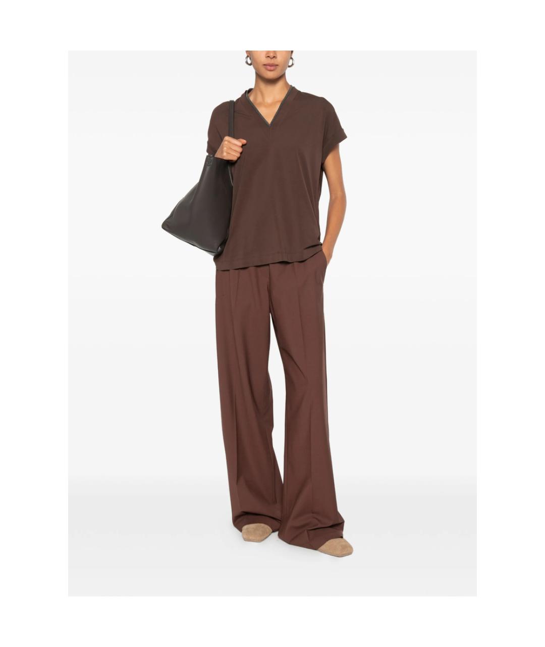 BRUNELLO CUCINELLI Коричневые шерстяные брюки широкие, фото 3