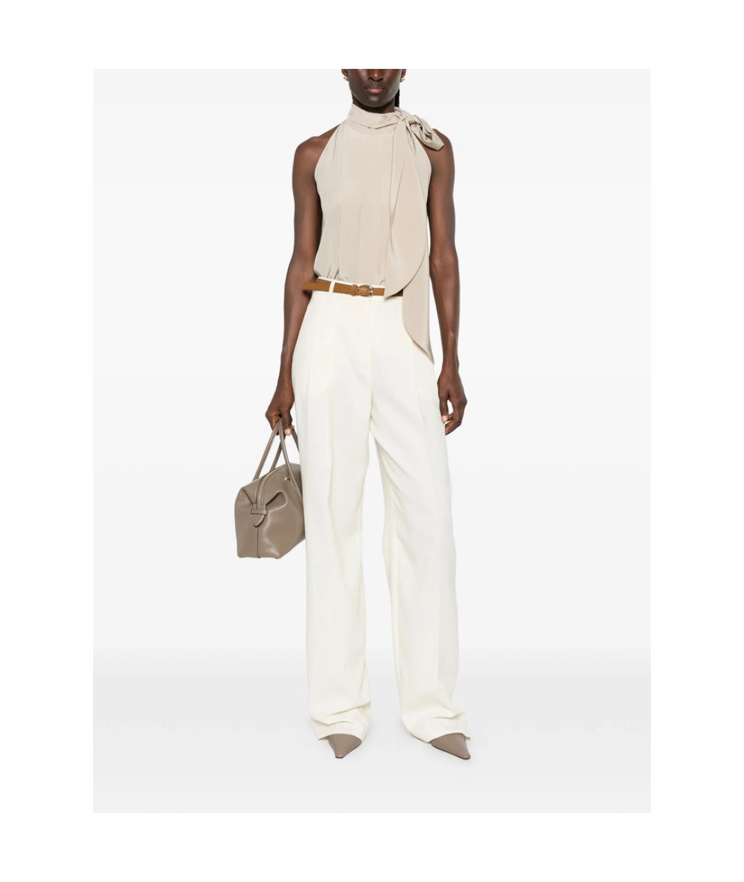 MAX MARA STUDIO Белые хлопковые прямые брюки, фото 2