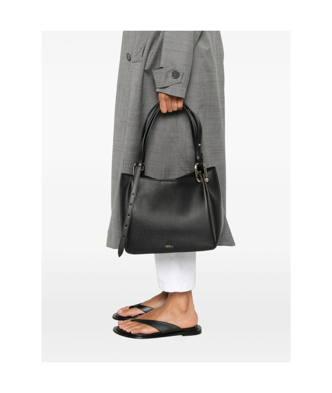 FURLA Черная кожаная сумка тоут, фото 5