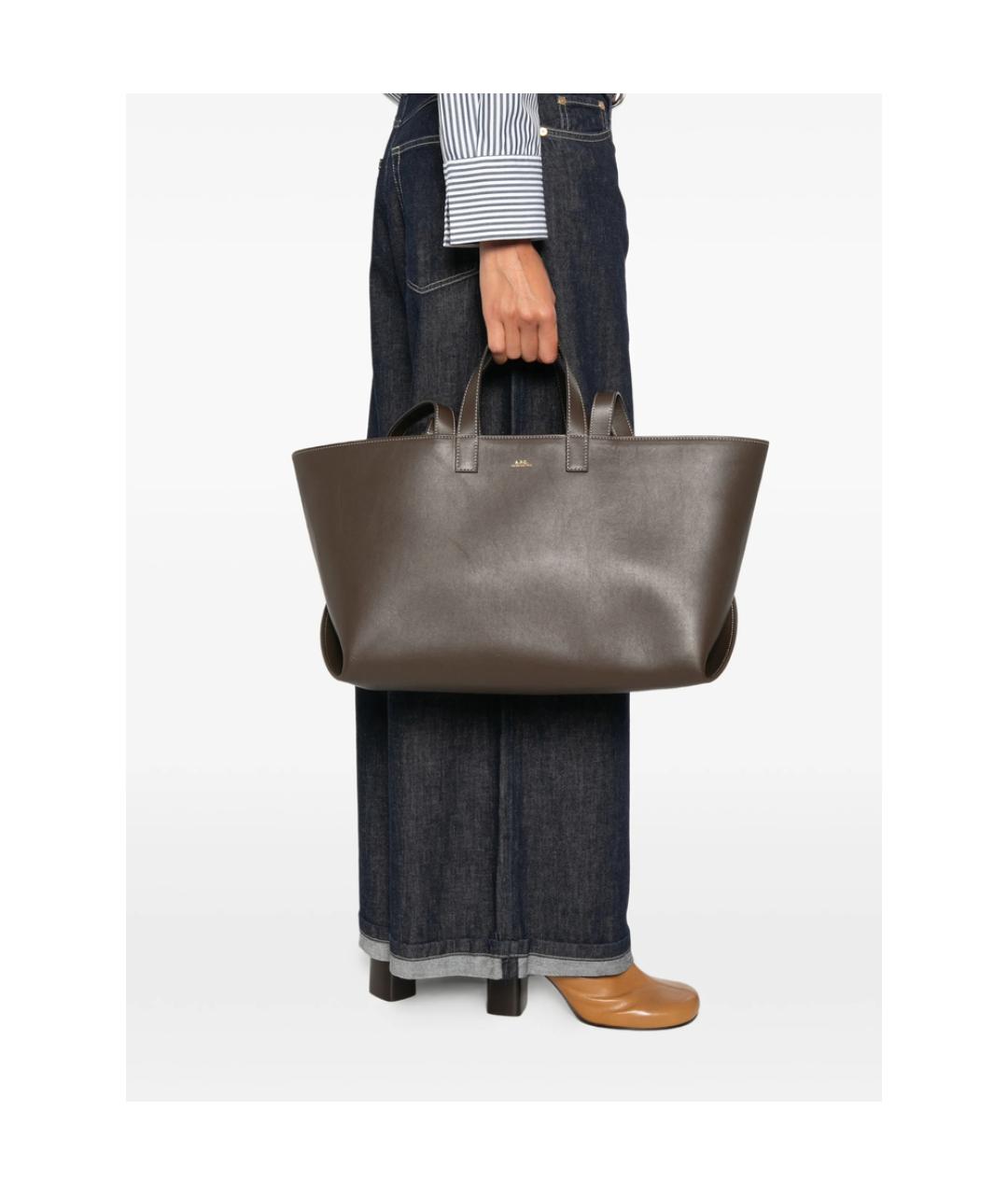 A.P.C. Коричневая кожаная сумка тоут, фото 5