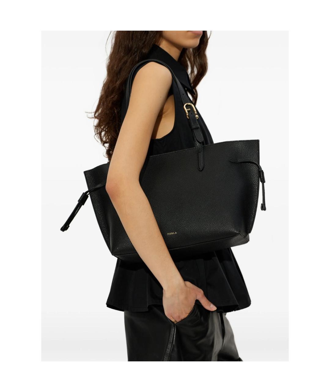 FURLA Черная кожаная сумка тоут, фото 3