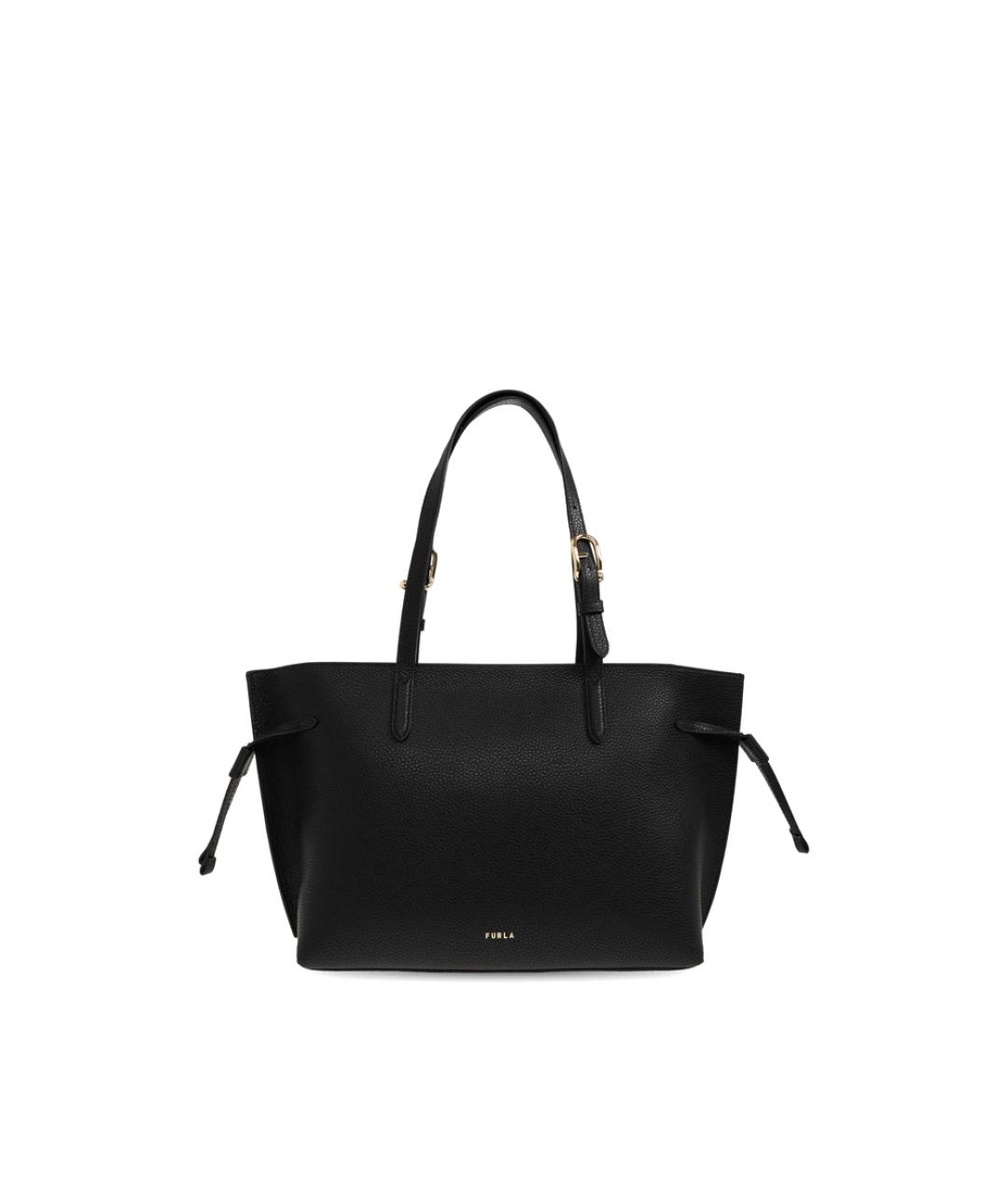 FURLA Черная кожаная сумка тоут, фото 1