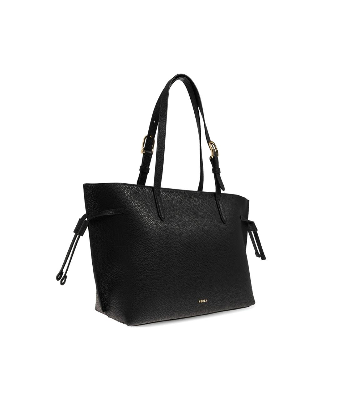 FURLA Черная кожаная сумка тоут, фото 2