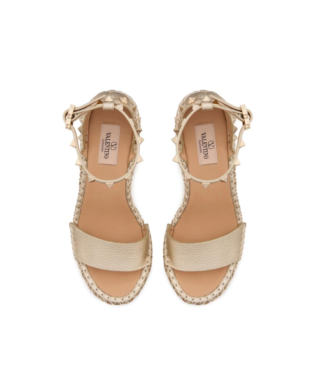 VALENTINO Золотые кожаные босоножки, фото 4