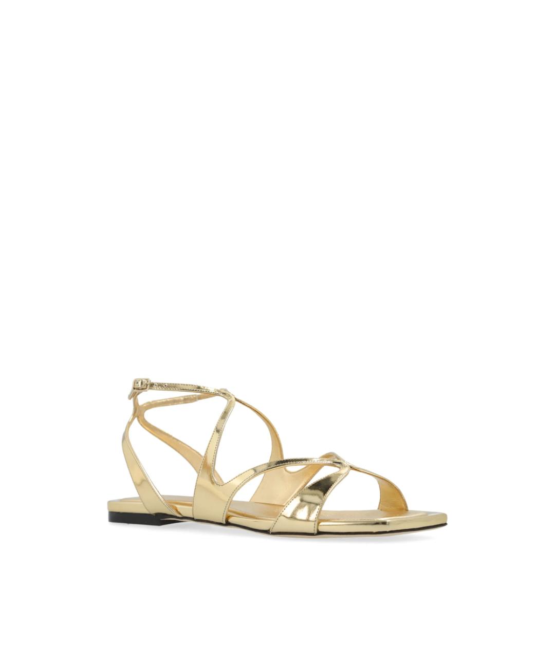 JIMMY CHOO Золотые кожаные босоножки, фото 3