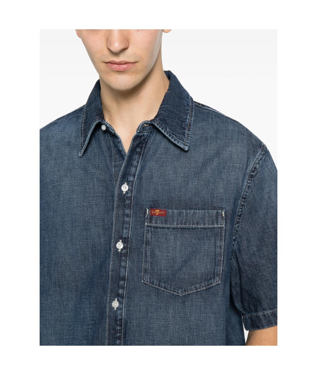 7 FOR ALL MANKIND Синяя хлопковая кэжуал рубашка, фото 5