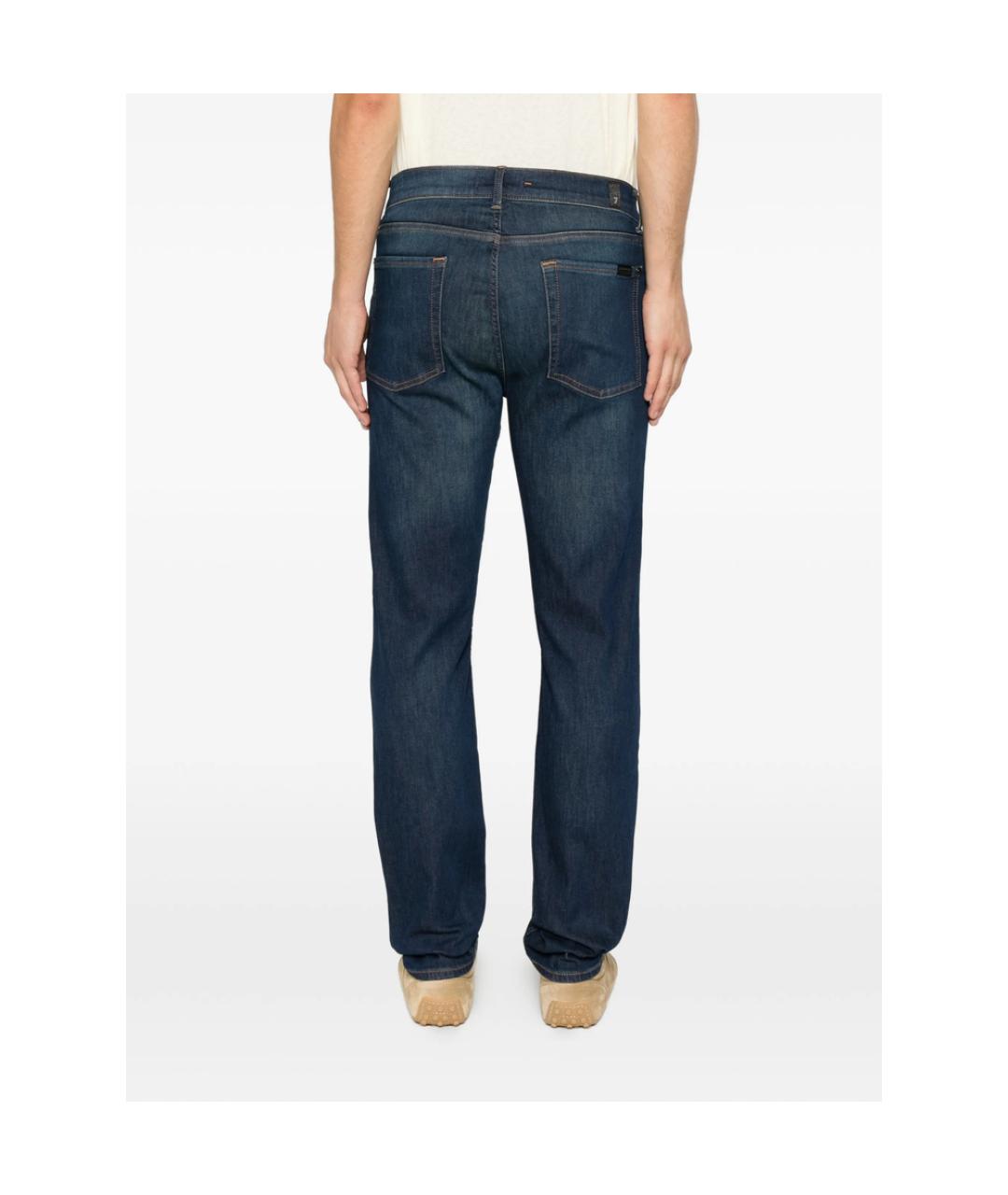 7 FOR ALL MANKIND Синие хлопковые прямые джинсы, фото 4