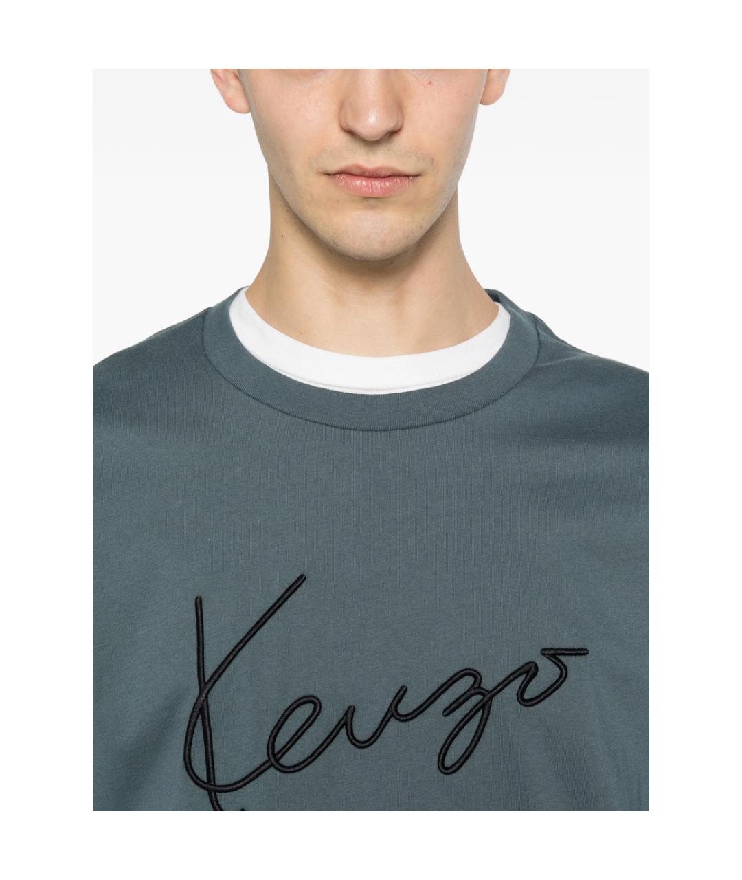 KENZO Синяя хлопковая футболка, фото 4