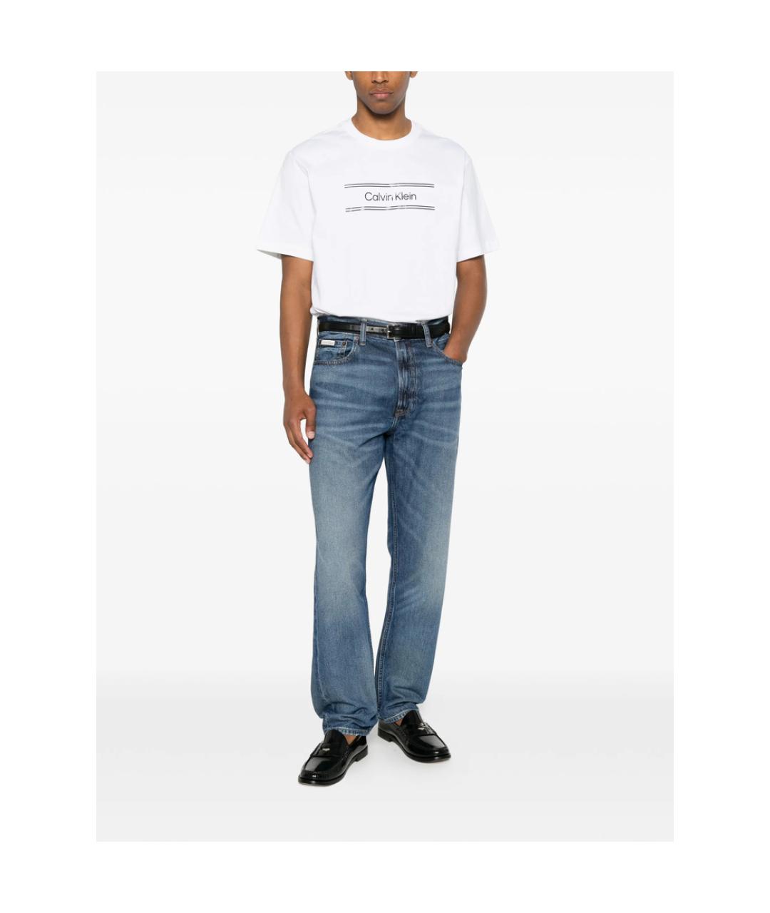 CALVIN KLEIN Синие хлопковые прямые джинсы, фото 2