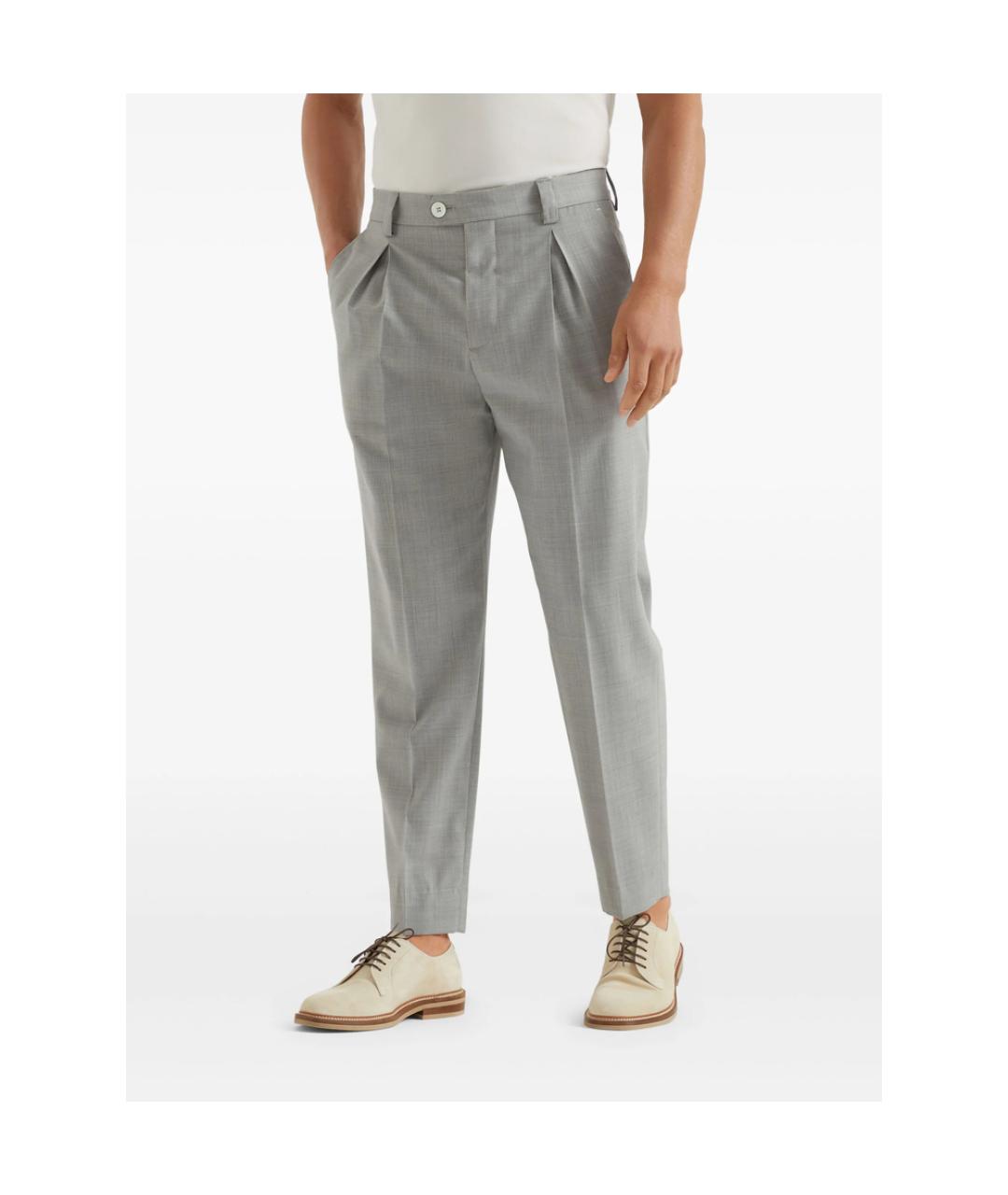 BRUNELLO CUCINELLI Серые шерстяные повседневные брюки, фото 4