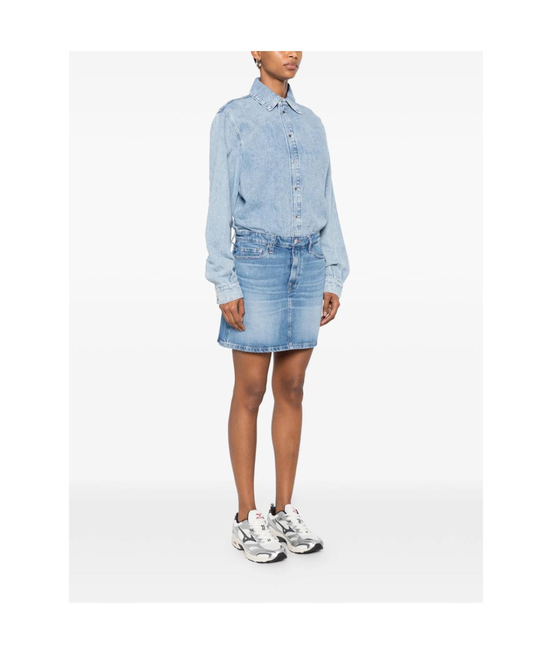7 FOR ALL MANKIND Голубое хлопковое повседневное платье, фото 3