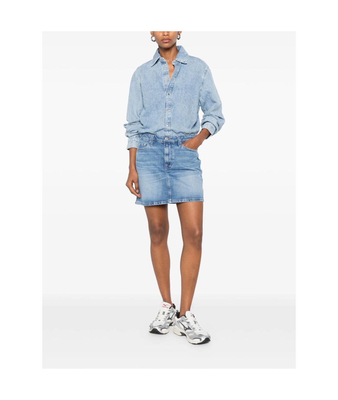 7 FOR ALL MANKIND Голубое хлопковое повседневное платье, фото 4