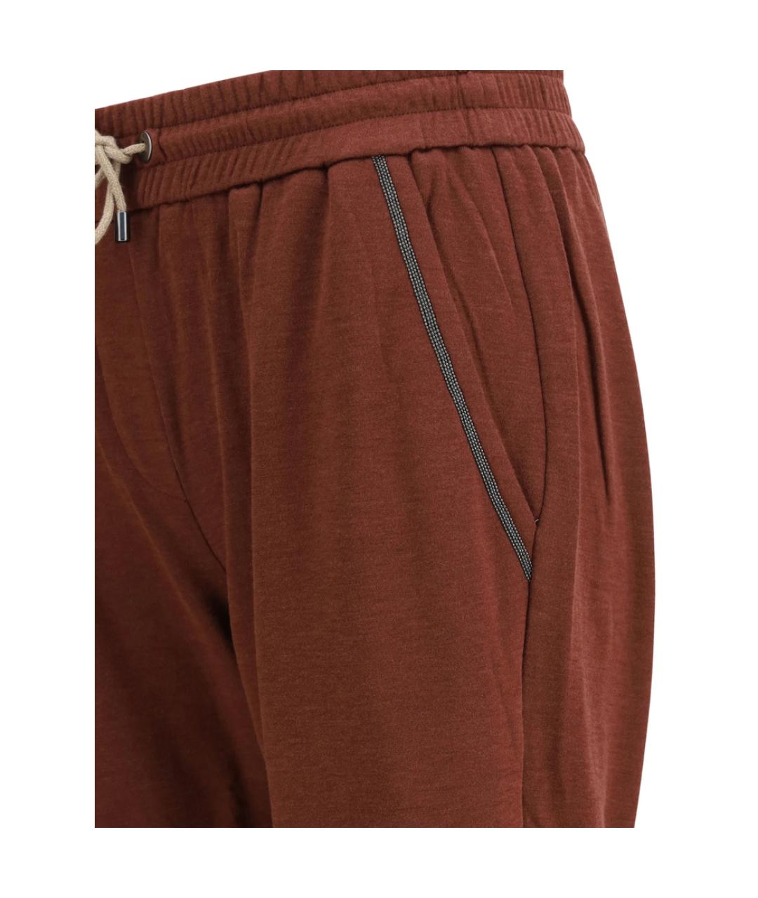 BRUNELLO CUCINELLI Коричневые хлопковые спортивные брюки и шорты, фото 2