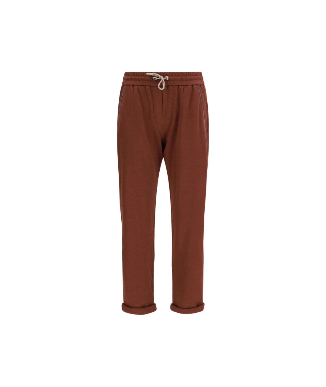 BRUNELLO CUCINELLI Коричневые хлопковые спортивные брюки и шорты, фото 1
