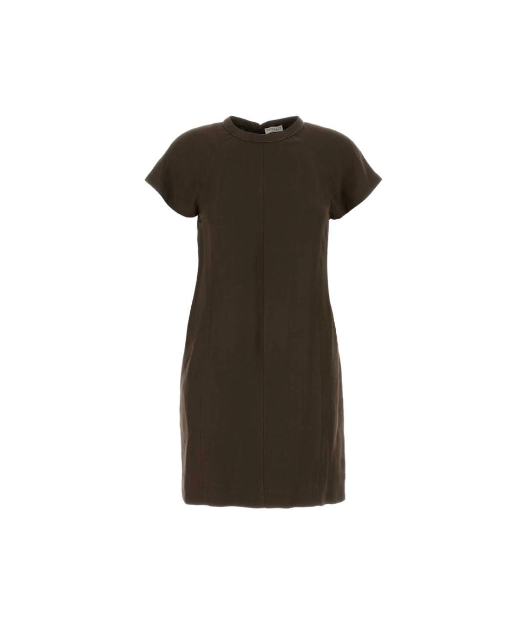 BRUNELLO CUCINELLI Коричневое льняное повседневное платье, фото 1