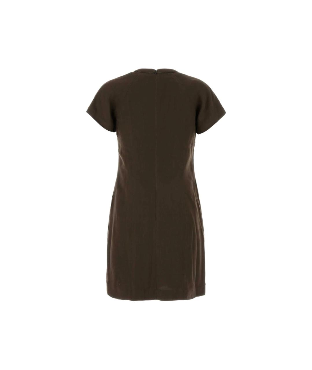 BRUNELLO CUCINELLI Коричневое льняное повседневное платье, фото 2